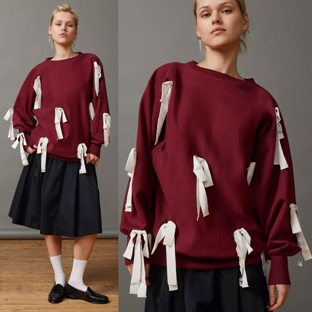 Urban Outfitters BDG Kimchi Blue Jasmine Oversized Bow Sweatshirt Burgundy S $99